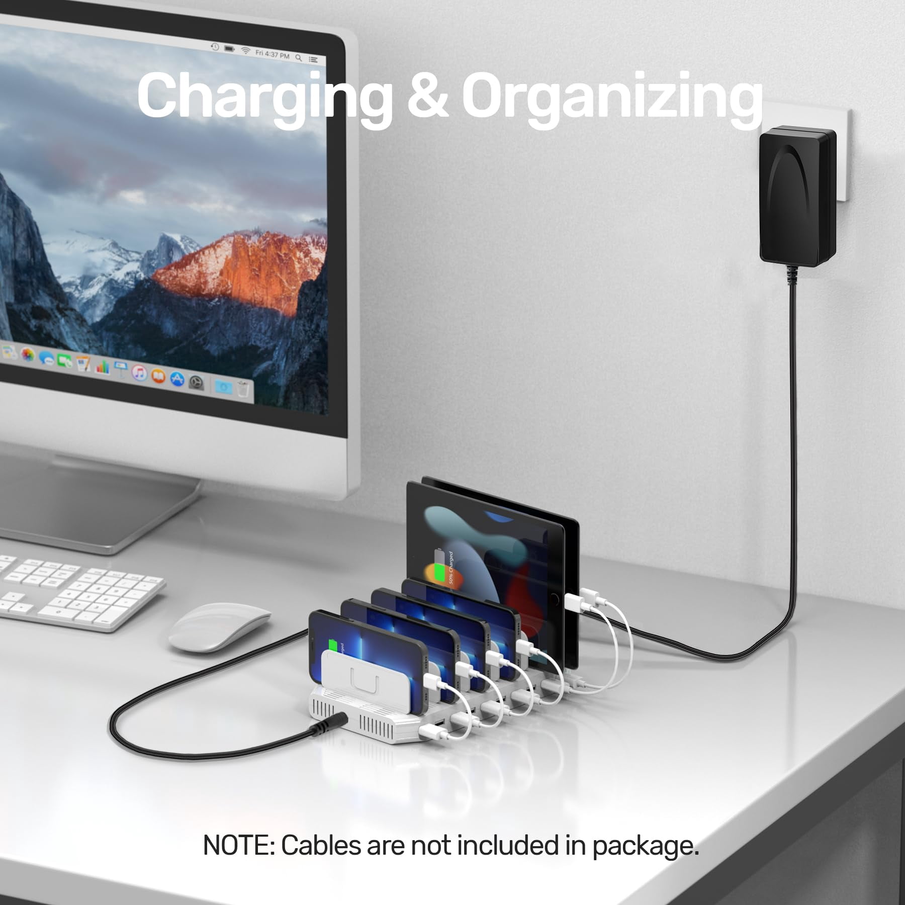 Unitek 10-Port USB Charging Station With Dividers - 60W Fast Charger For IPad, Tablet, Phone - White