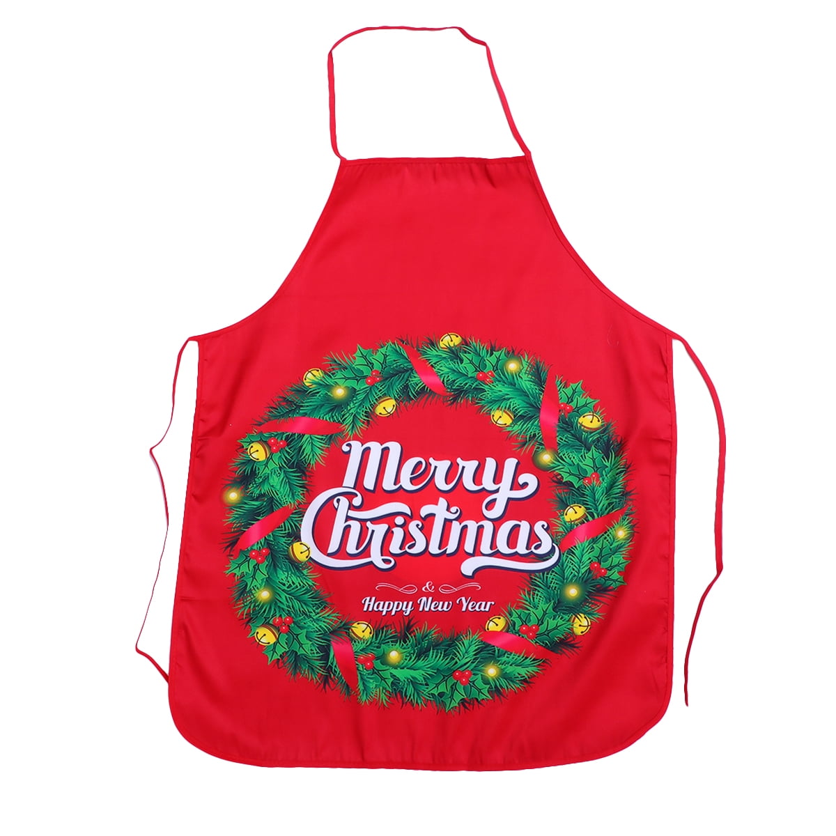 HOMEMAXS Christmas Printed Cloth Aprons Cartoon Kitchen Chef Apron Party Cooking Apron for Women Men (Wreath)