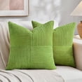 thumbnail image 1 of Chenchen Set of 2 Lime Green Decorative Throw Pillow Covers 18x18 Inch with for Couch Bed Sofa Living Room, Soft Cross Patchwork Striped Corduroy Modern Square Cushion Case 45x45 cm, 1 of 1