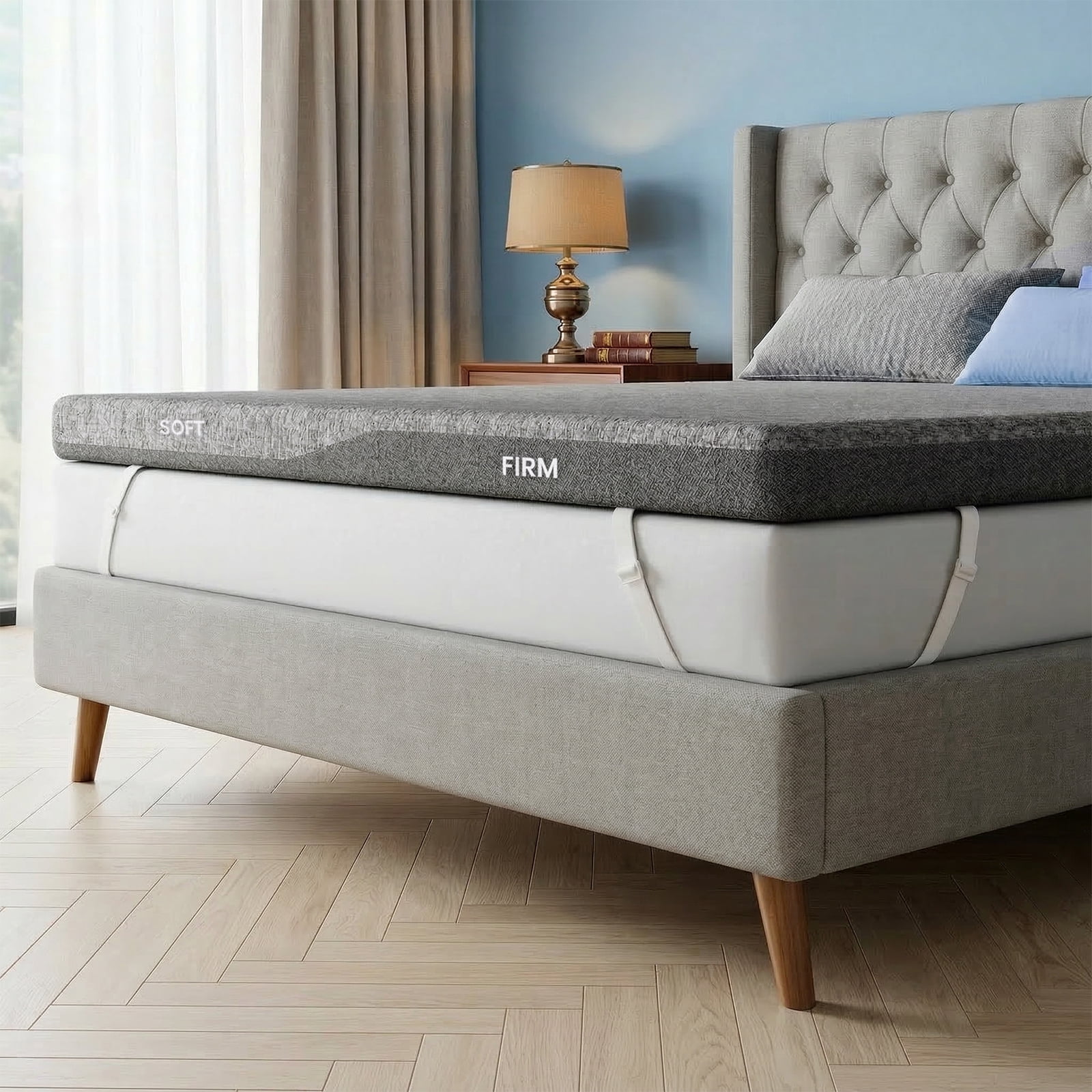 CHITOOMA 3 Inch Dual Firmness Full Memory Foam Mattress Topper with Split Soft & Firm Zones, Gel Infused Foam Mattress Topper for Pressure Relief, CertiPUR-US