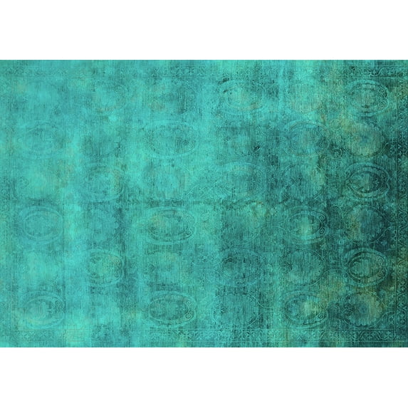 Ahgly Company Indoor Rectangle Oriental Turquoise Blue Industrial Area Rugs, 5' x 7'