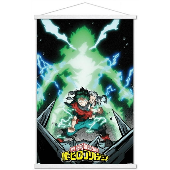 My Hero Academia: Season 4 - Deku Visual Wall Poster with Wooden Magnetic Frame, 22.375" x 34"