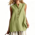 thumbnail image 2 of Xdegoge Cotton Linen Tops for Women V Neck Stand Collar Button Down Sleeveless Tunic Tank Top Relaxed Fit Casual Office Fashion Trendy Travel Blouses, 2 of 8