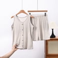 thumbnail image 2 of Bovxnpu Womens Pajama Set Crew Neck Sleeveless Button Tank Pocket Sleepwear, 2 of 5