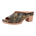 thumbnail image 6 of Heeled Sandals for Women Vintage Print Open Toe Mules Casual Slip on Summer Backless Heels Comfortable Orthopedic Shoes Black Size 8, 6 of 6