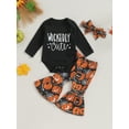 thumbnail image 3 of Newborn Baby Girl Halloween Clothes 3M 6M 12M 18M Long Sleeve Romper Tops Pumpkin Bell-Bottom Pants Headband Infant Fall Outfits, 3 of 10