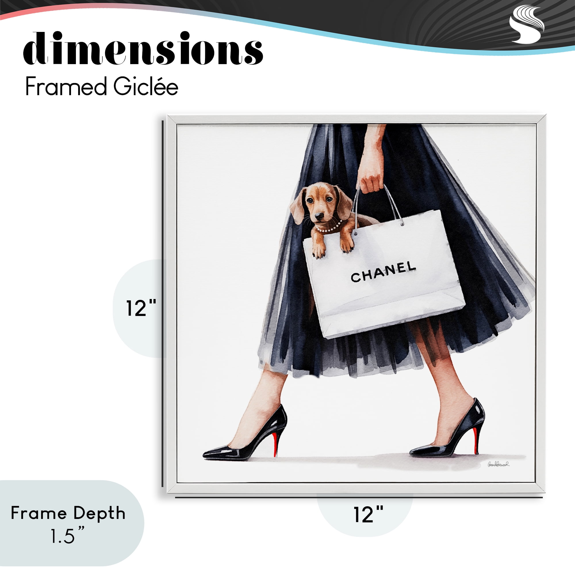 Stupell Industries Elegant Dog & Shopping Bag White Framed Giclee Art, design by Amanda Greenwood