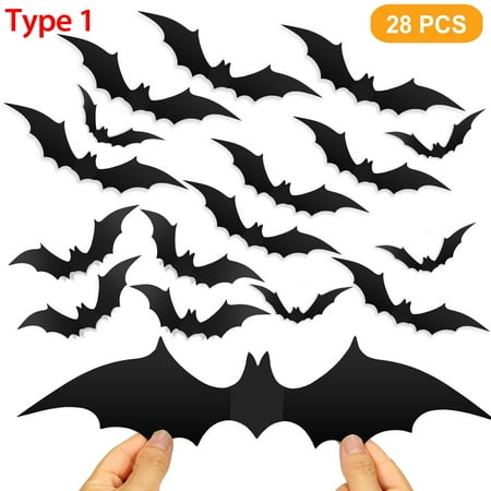iMounTEK 28pcs Halloween Bats 3D Decoration Bats Halloween Party Supplies Scary Bat Sticker Halloween Eve Decor Bat Wall Decals Stickers Scary DIY Flying Bats Sticker