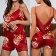 thumbnail image 4 of Erwazi Womens Pajama Sets 2 Piece Stain Summer Printed V Neck Backless Camisole Side Lace Mini Shorts Casual Loungewear Sets, 4 of 6