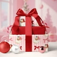 thumbnail image 6 of MetalM Reversible Pink Christmas Wrapping Paper Roll - 17 Inches X 33 Feet (47 sq. ft. ttl.) Santa Claus Bow Design with Pink Stripe, Red Gift Wrap for Xmas, Holiday, Party, 6 of 14