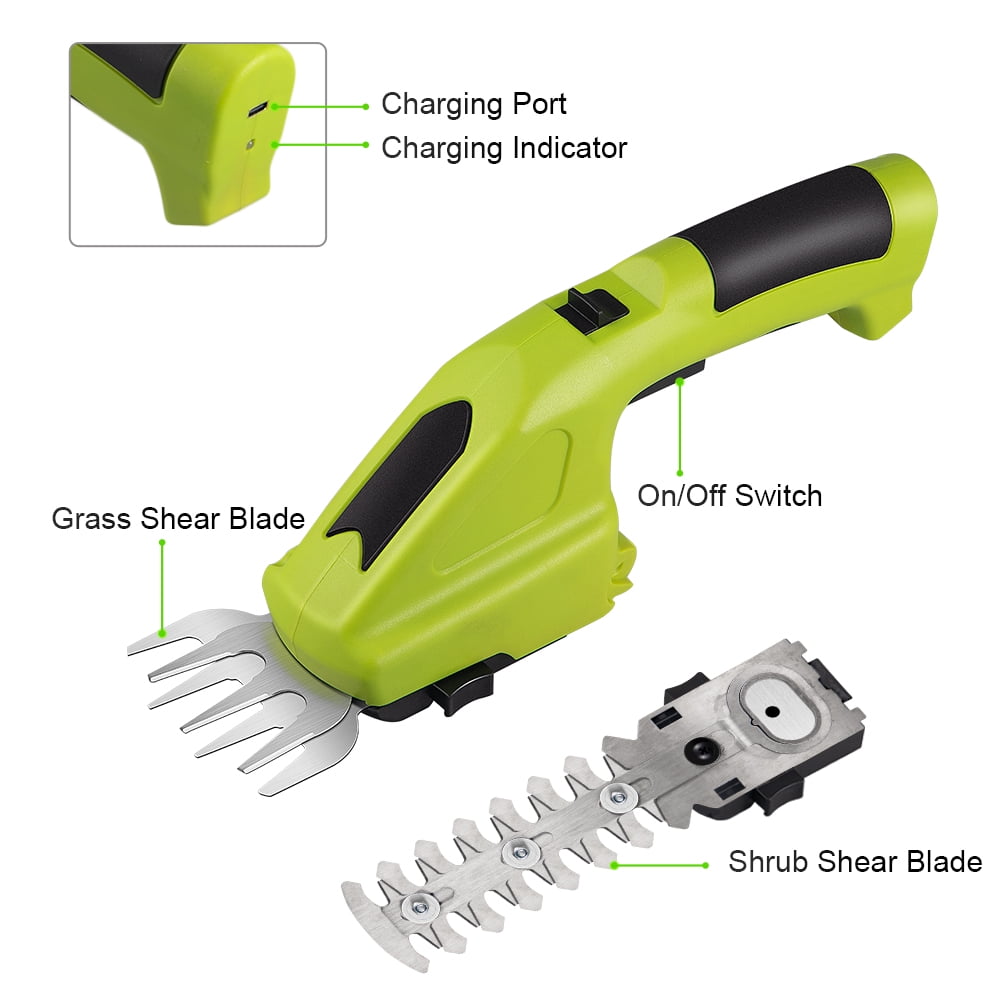 G PEH Cordless Grass Shears, 2 in 1 Electric Mini Hedge Trimmer Cordless, Handheld Grass Hedge Cutter Clippers, Battery Operated Weed Hedge Trimmer
