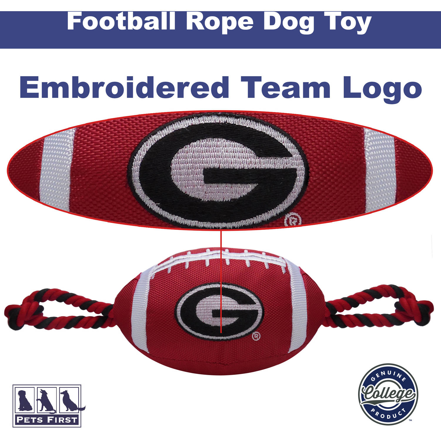 Pets First Collegiate Georgia Nylon Football-Licensed