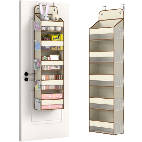 5 Tier Over the Door Organizer Hanging, LazySpin Swing - Proof Closet Behind Door Storage with 5 Large Pocket and 10 Side Pockets, Door Organizers for Bedroom, Nursery and Bathroom (1 Pack, Beige)