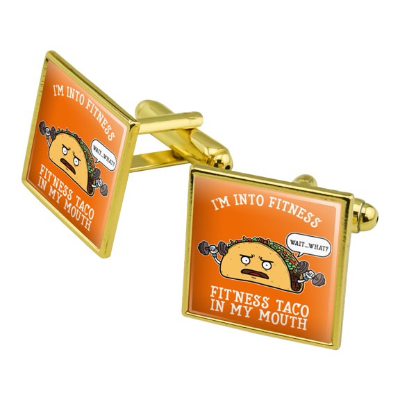 I'm Into Fitness Fit'ness Taco In My Mouth Funny Square Cufflink Set Gold Color