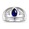 thumbnail image 3 of RYLOS Men's Rings Sterling Silver Pear Shape Tear Drop Cabochon Gemstone & Diamond Rings; Cabochon Sapphire   Size 11, 3 of 5