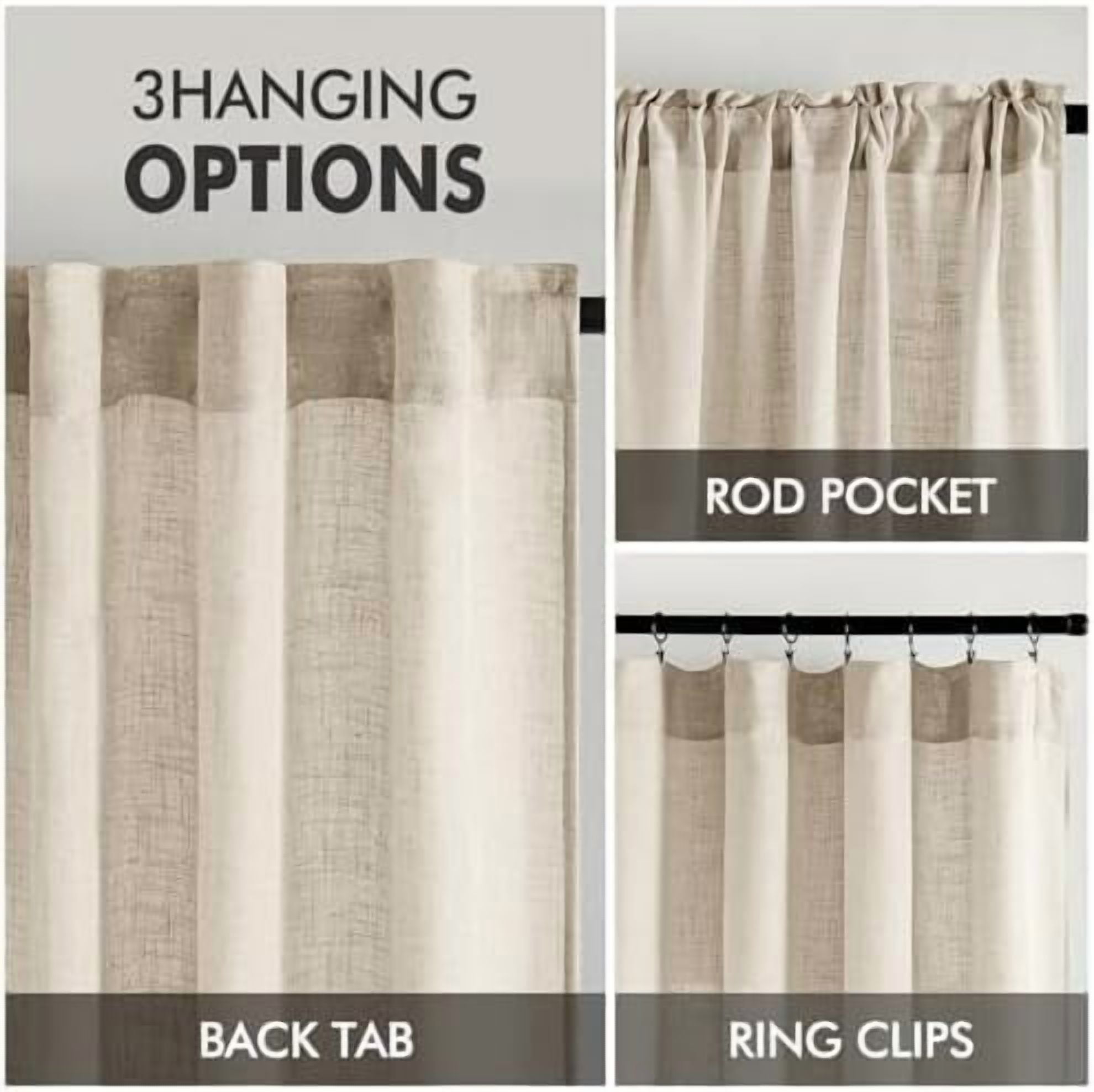 Beige Linen Curtains 54 Inch Length 2 Panels for Bedroom Living Room, Soft Linen Textured Window Drapes Semi Sheer Light Filtering Back Tab Rod Pocket Farmhouse Modern Burlap Look Decor