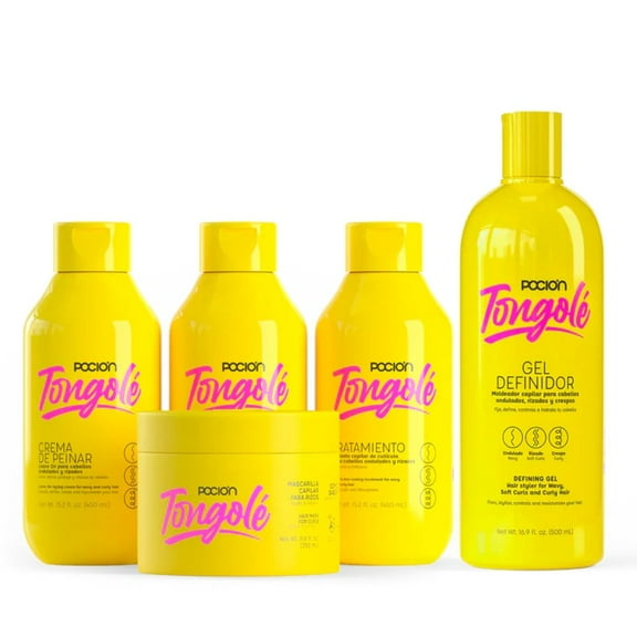 La pocion Kit para Rizos Tongole Shampoo, Crema para peinar, tratamiento, Mascarilla Tongole y Gel Definidor Tongole (5 Pack)