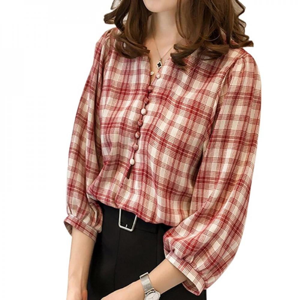 Ladies Plaid Loose T Shirt Women 