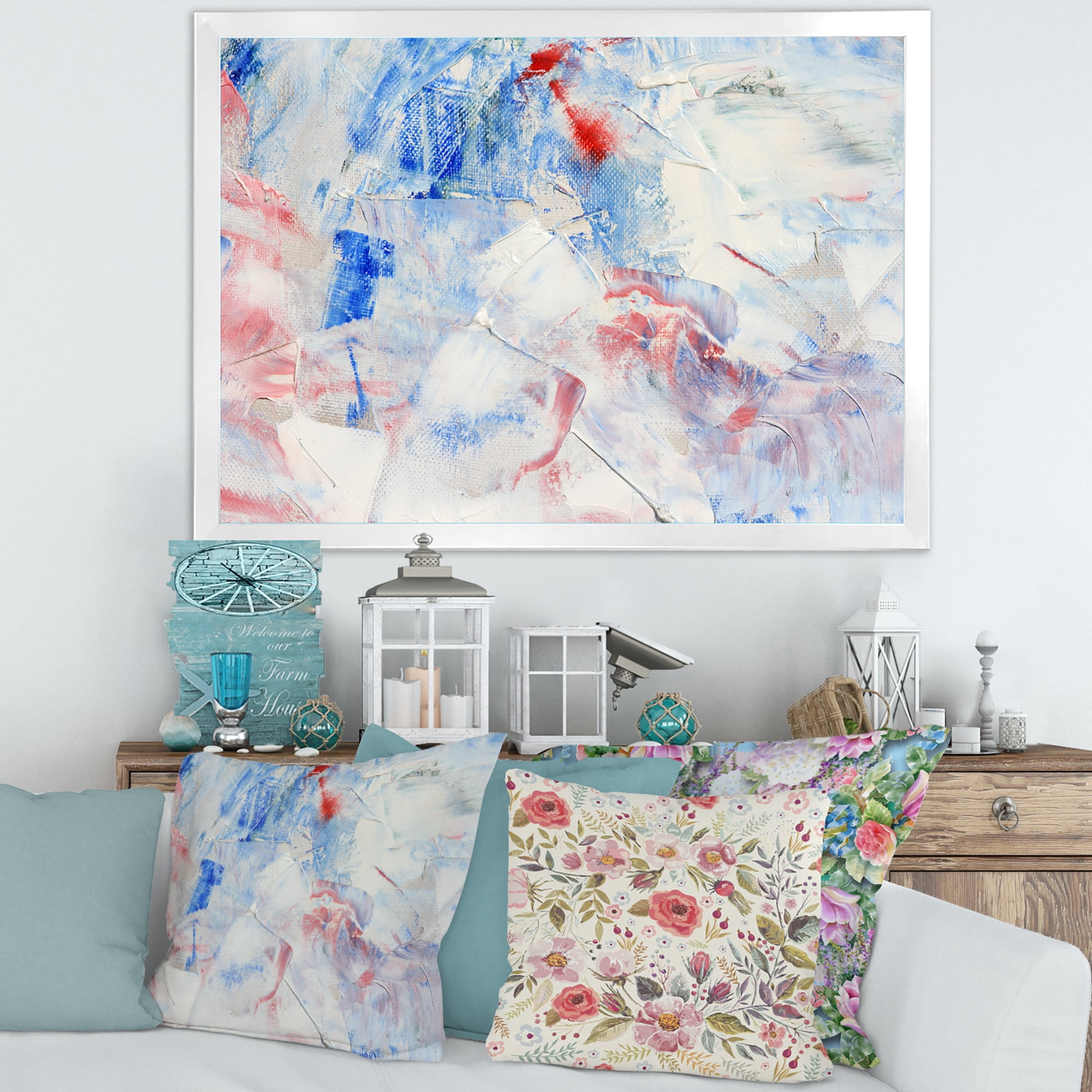 Designart 'Abstract Blue Composition' Modern Framed Art Print