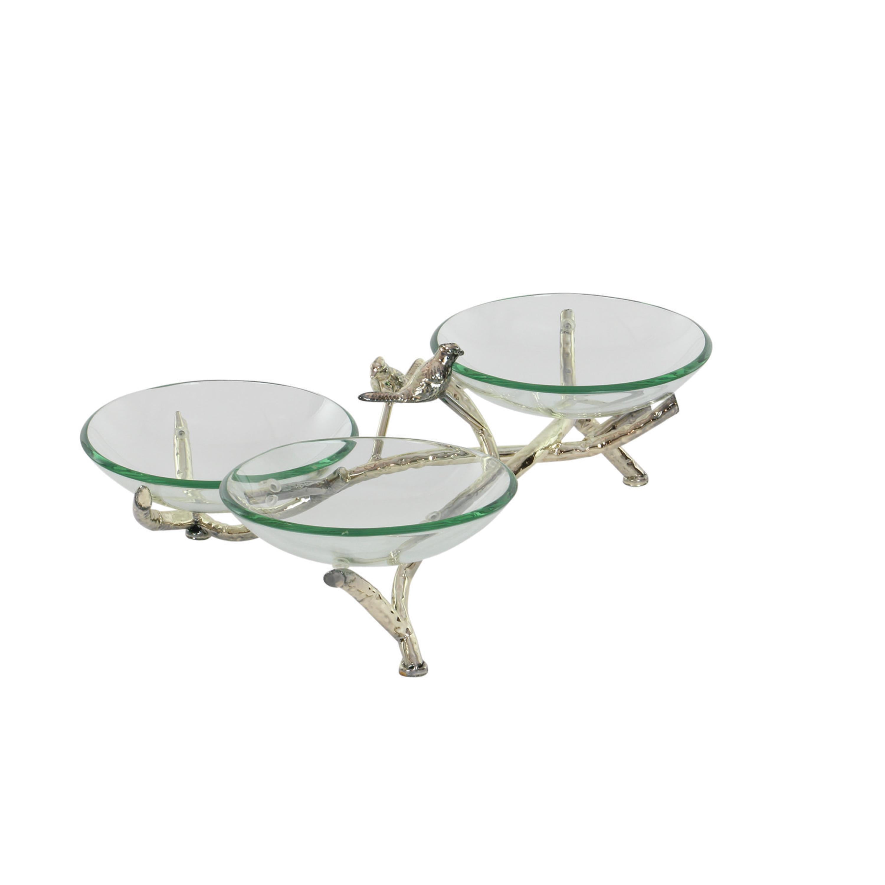 DecMode 22" x 9" Clear Tempered Glass Bird Serving Bowl with Silver Metal Base, 1-Piece