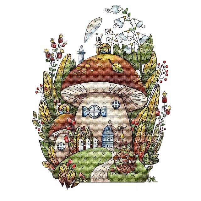 Cuadros Decorativos Punto de cruz parcial 14CT Mushroom House bordado contado DIY hilo de algodón JShteea Nuevos Originales