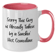 thumbnail image 2 of Funny Comedian Gifts from Friends, Comedian Coffee Mug for Graduation, Sorry This Guy Is Already Taken By A Smokin' Hot Comedian, Two Tone Coffee Mug, 2 of 4