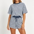 thumbnail image 4 of LEKWK Workout Sets for Women Striped 2 Piece Matching Set Athletic Short Sleeve and Drawstring Shorts Preppy Running Gym Sports Activewear, 4 of 6