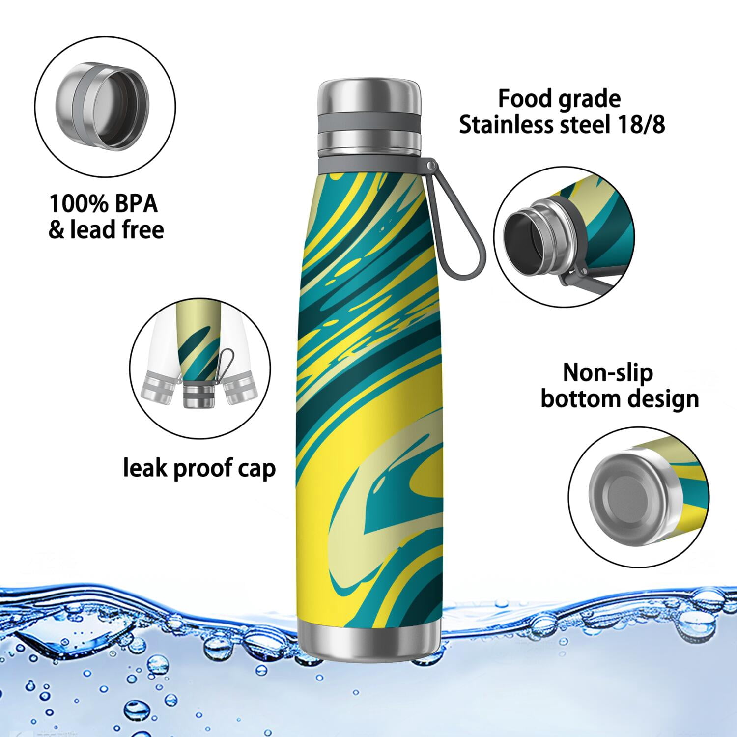 29oz Insulated Water Bottle with Tea Infuser, Stainless Steel Travel Mug, Liquid & Marble Print