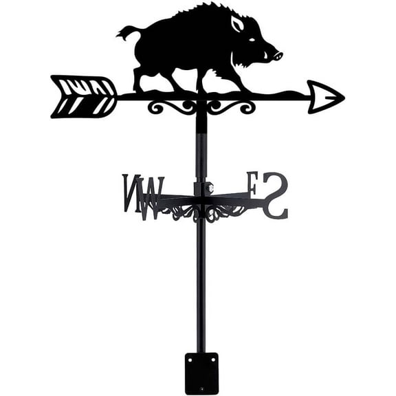 Wild Boar Iron Weather Vane Pig Metal Weathervane Animal Black Weathercock Wind Vanes Garden Art Decor Roof Wind Direction for Yard Outdoor Farm Barn Sheds Patio Decoration