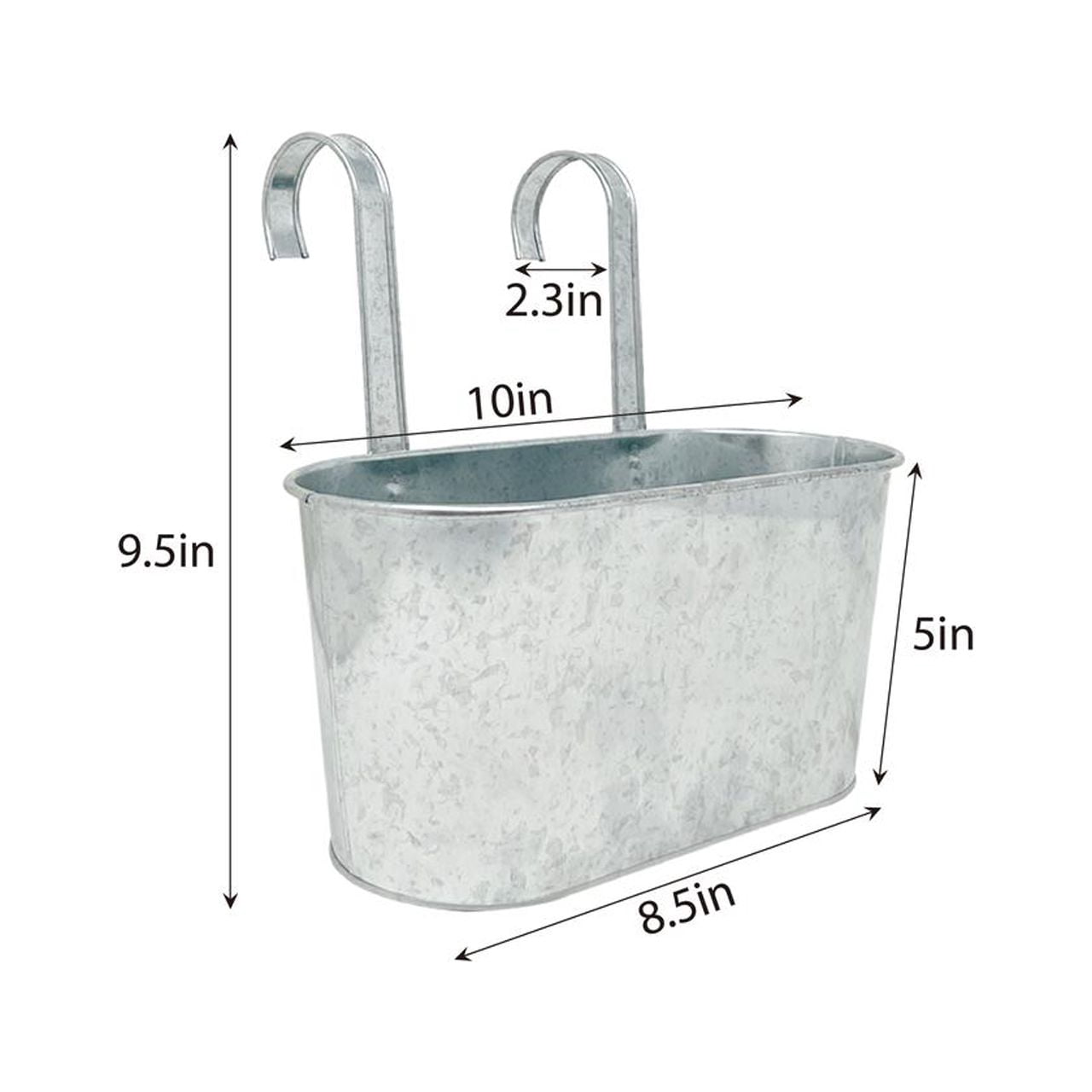DaHo 4pc Oval Metal Railing Hanging Planter Hanging Flower Plant Pot, Bucket with Hook, Indoor or Outdoor, Garden, Patio, Decoration