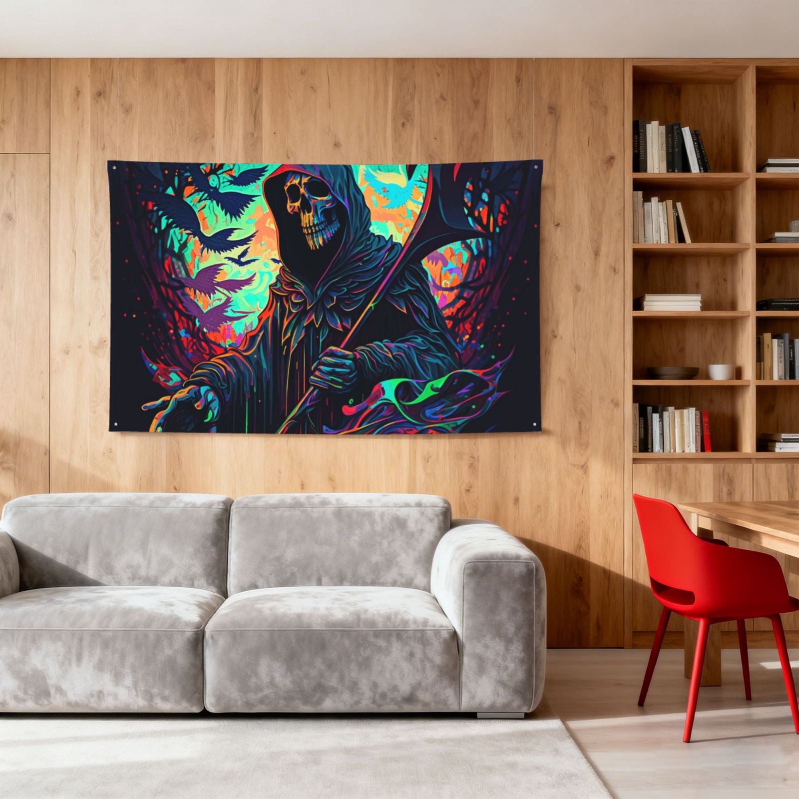 Grim Reaper Dark Psychedelic Death Four Hole Decorated Banner Flag for Garden Yard Home Decoration Indoor Outdoor 4x6 Ft