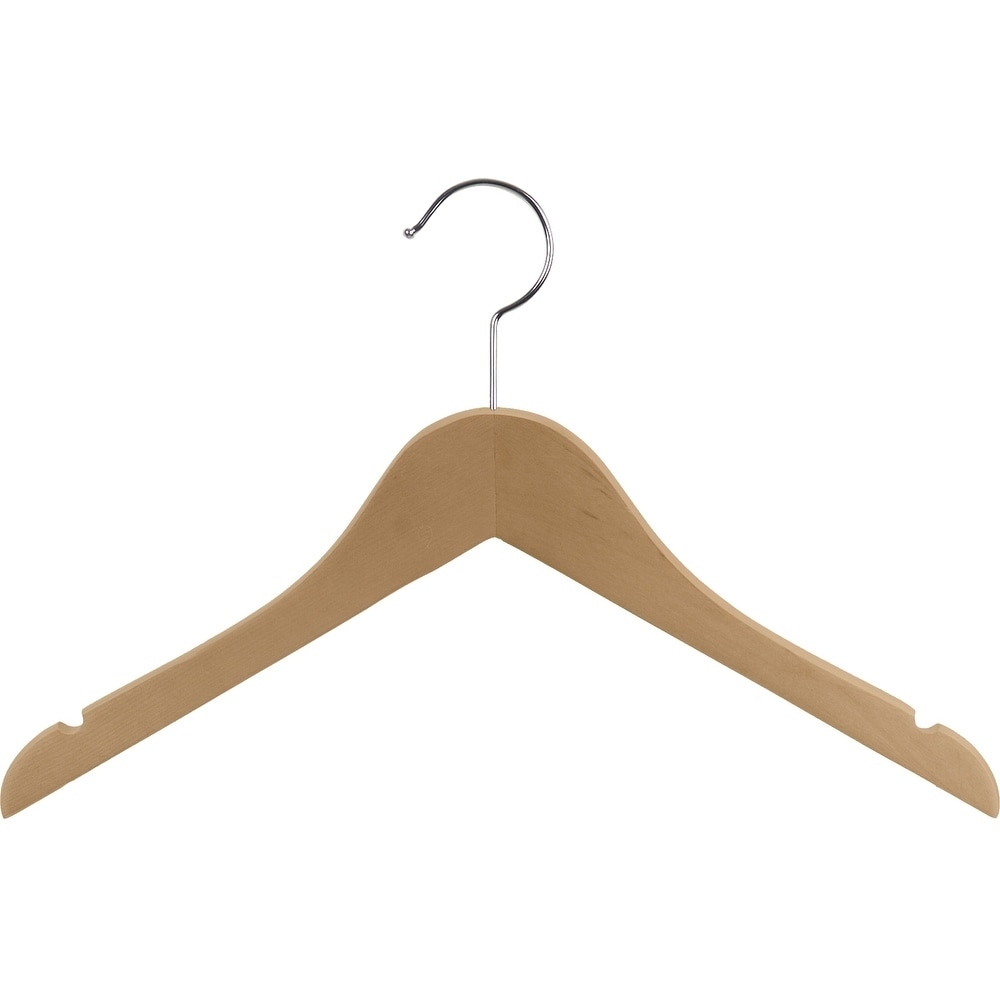 The Great American Hanger Company Wooden Junior Top Hanger with Natural Finish, Flat 14 inch Space Saving Wood hangers with Notches & Chrome Swivel