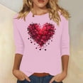 thumbnail image 1 of Jienlioq Chandail en Molleton de la Saint-Valentin pour Femmes Imprimé Décontracté Col Rond Manches 3/4 Rose 2TG, 1 of 4