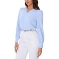 thumbnail image 4 of INSPIRE CHIC Elegant Blouse for Women's Lapel Collared Long Sleeve Dressy Work Top XS Blue, 4 of 6