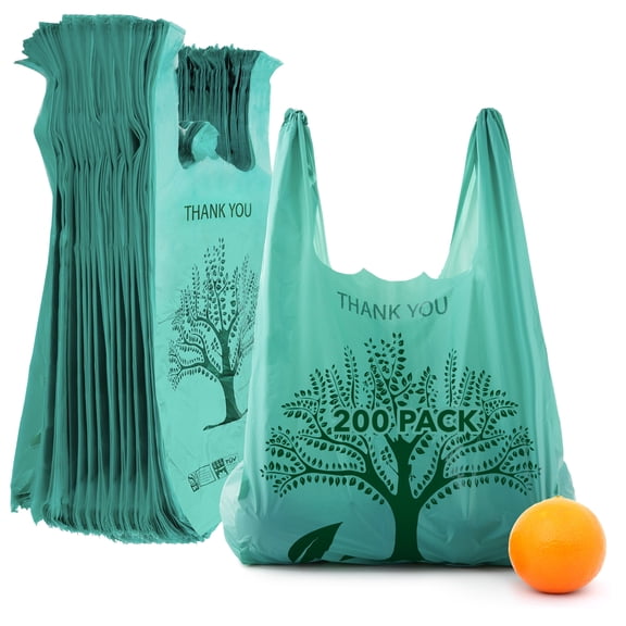 200 Pack Thank You Bags Disposable Grocery T Shirt Bags with Handles for Supermarket Groceries Produce Shopping Trash Small Baggies Bulk