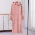 thumbnail image 2 of Women's Hooded Fleece Bathrobe Long Sleeve Cable Knit Textured Robe with Pockets Cozy Homewear for Fall Winter, 2 of 8