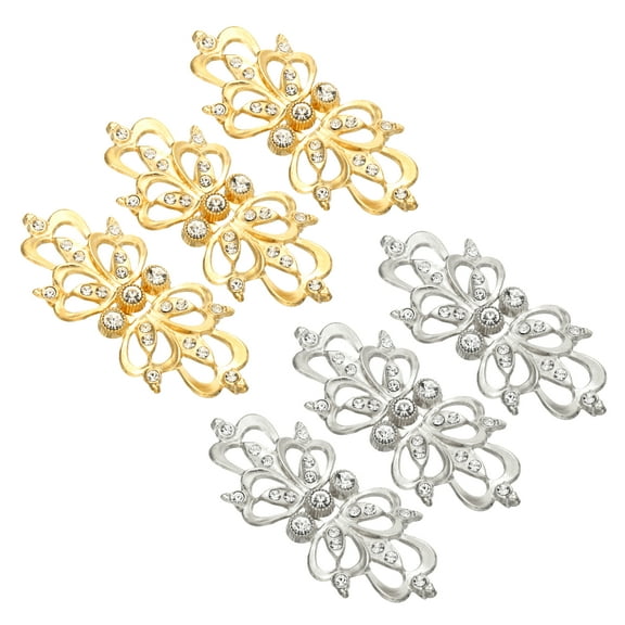 Cloak Clasp Fasteners,2.4 Inch/6.2cm Alloy Rhinestone Snap Lock Clasps Bowknot Belt Buckle Vintage Cape Clips for Sweaters Shawl Dresses Scarves Cardigan,Gold,Silver,6Pcs