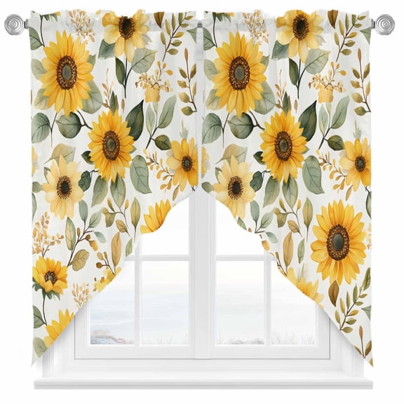 Farmhouse Rustic Swag Valances for Windows 2 Pack Sunflower Floral Leaf Swag Kitchen Curtains 36 Inches Long Rod Pocket Short Window Treatment for Kitchen Bathroom 28"x36"
