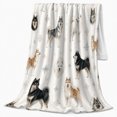 thumbnail image 2 of Northern Dogs And Portraits Among Delicate Snowflakes, Soft Flannel Blanket with Naturalistic Watercolor Illustration Print, Housewarming Gift and Home Decor for Bedroom and Living Room, 2 of 7