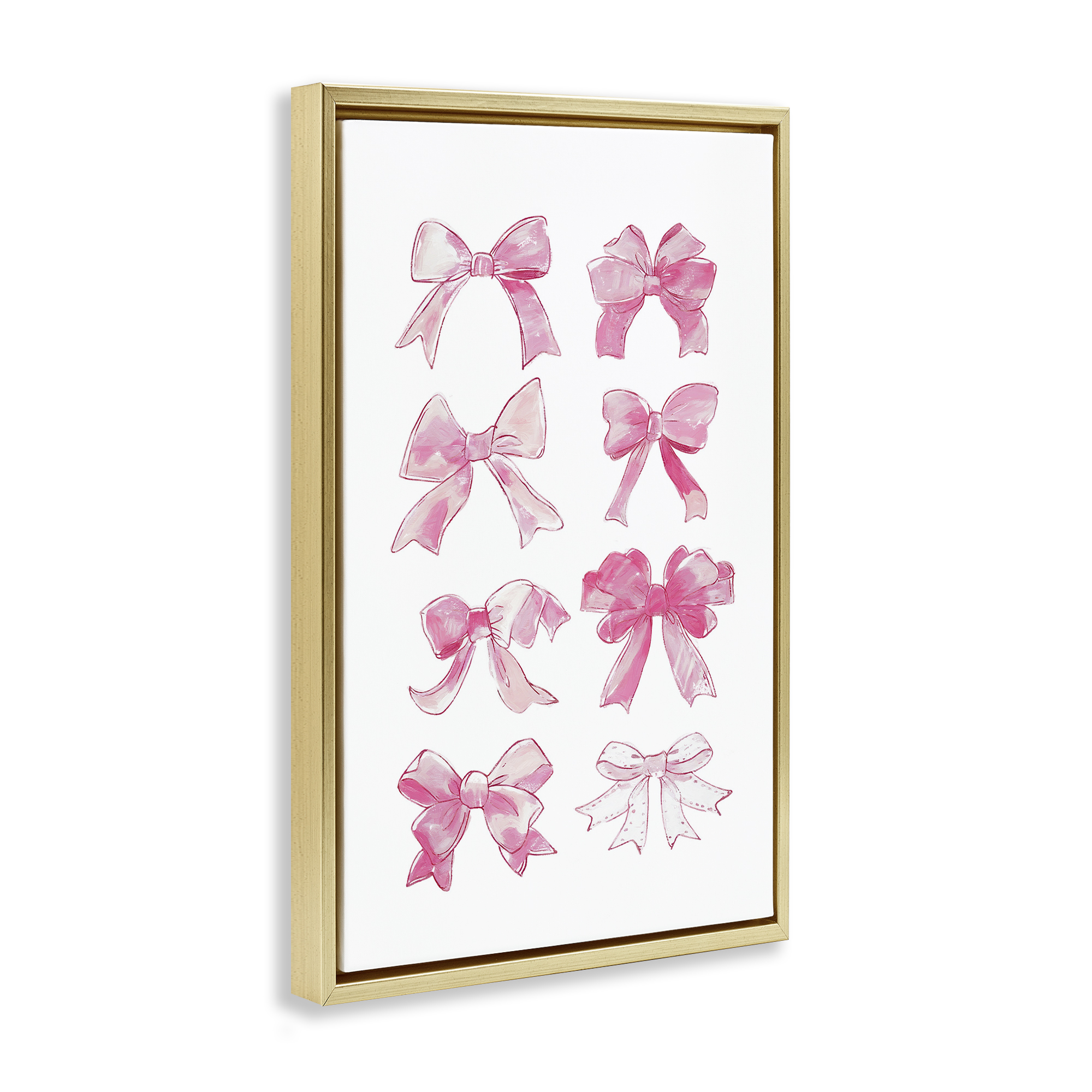 Stupell Industries Rows Of Pink Bows Beauty & Fashion Painting Gold Floater Framed Art Print Wall Art, 21 x 31