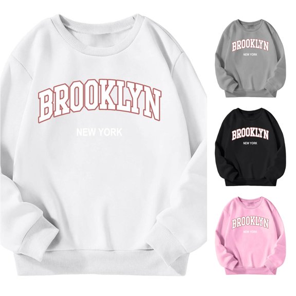 Vividxx Sweatshirts For Girls Casual Crewneck Sweatshirts Fall Letter Print Oversized Long Sleeve Pullover Shirt Lightweight Classic 5-6 Years
