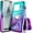 Aqua/Purple, variant on OnePlus 10 Pro 5G Phone Case with Tempered Glass Screen Protector (Full Coverage), Nagebee Sparkle Glitter Floating Liquid Bling [Ring Holder & Wrist Strap] Women Girls Cute Case (Pink/Aqua)