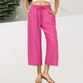 thumbnail image 3 of REALiKUN Cotton Linen Pants for Women - Wide Leg Cropped Lounge Trousers, Drawstring Elastic Waist Summer Beach Pant Outfits with Pockets, 3 of 6