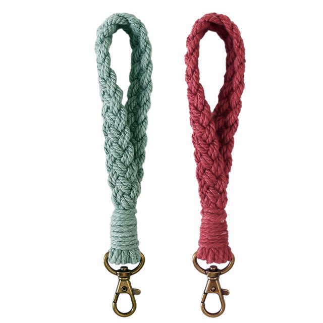 2 piezas de llavero hecho a mano, pulsera, llavero, estilo campestre, cordón para la muñeca, soporte hecho a mano para mujeres