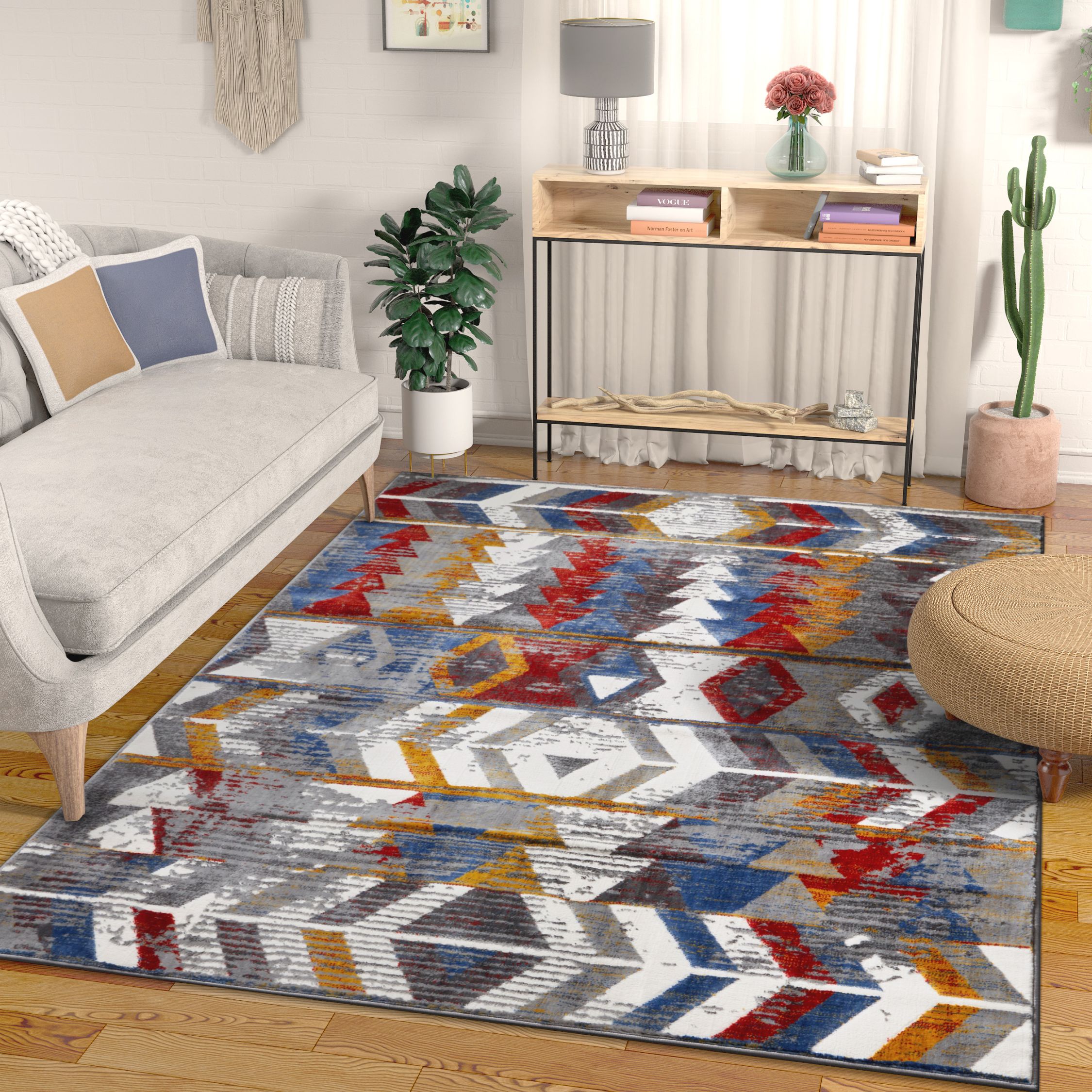 Heritage Multi Red Blue & Yellow Modern Tribal HighLow Pile Area Rug 8x10 (7'10" x 9'10