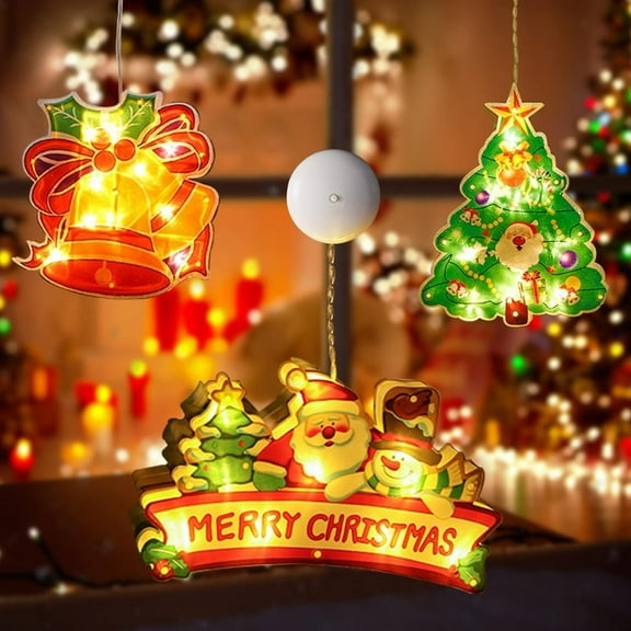 JIAYUEZHAO 3 Pcs Lighted Christmas Window Silhouette Decoration with Suction Cups, Battery Operated