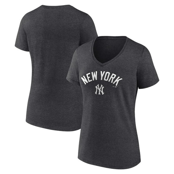 Women's Charcoal New York Yankees Team Lockup V-Neck T-Shirt