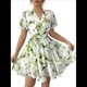 thumbnail image 3 of Vestidos de Verano para Mujer, con Estampado Floral, Escote en V y Volantes, Estilo Informal de , Vestido Fluido y Cruzado para Verde M, 3 of 8