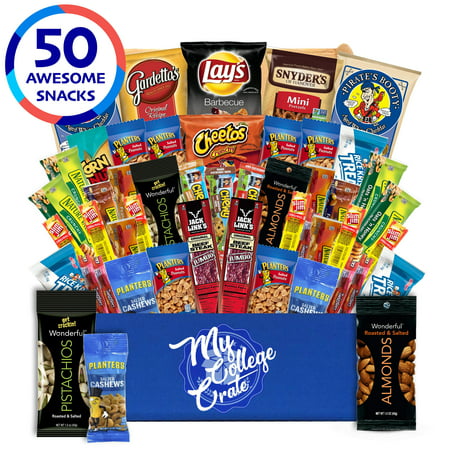 My College Crate Man Box Ultimate Men's Snack Care Package for College Students - Variety Assortment of Cookies, Pretzels, Chips, Jerky & Nuts - 40 Snacks - College Survival
