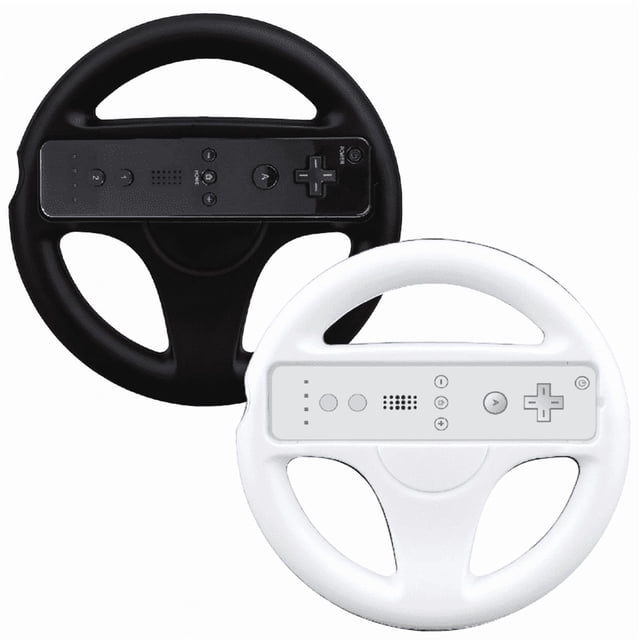 Retrofam Paquete de 2 Mario Kart Volante y Control Remoto para Consola de Juegos Wii, Blanco y Negro
